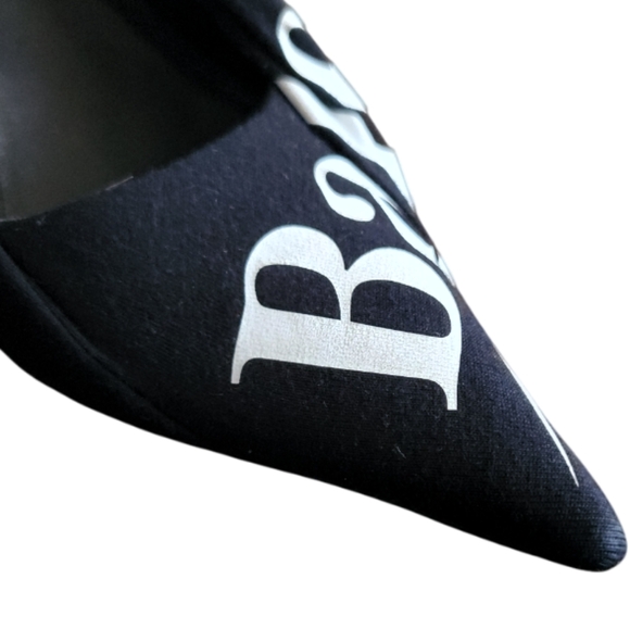 Balenciaga Black and White Logo Heels - Picture 9 of 12